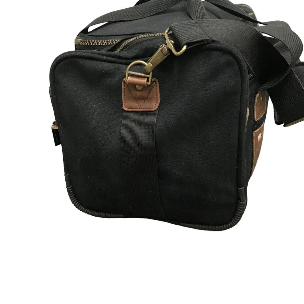 EDDIE BAUER Duffle Bag Black Lightweight Canvas Luggage Leather Trim 13 X 20